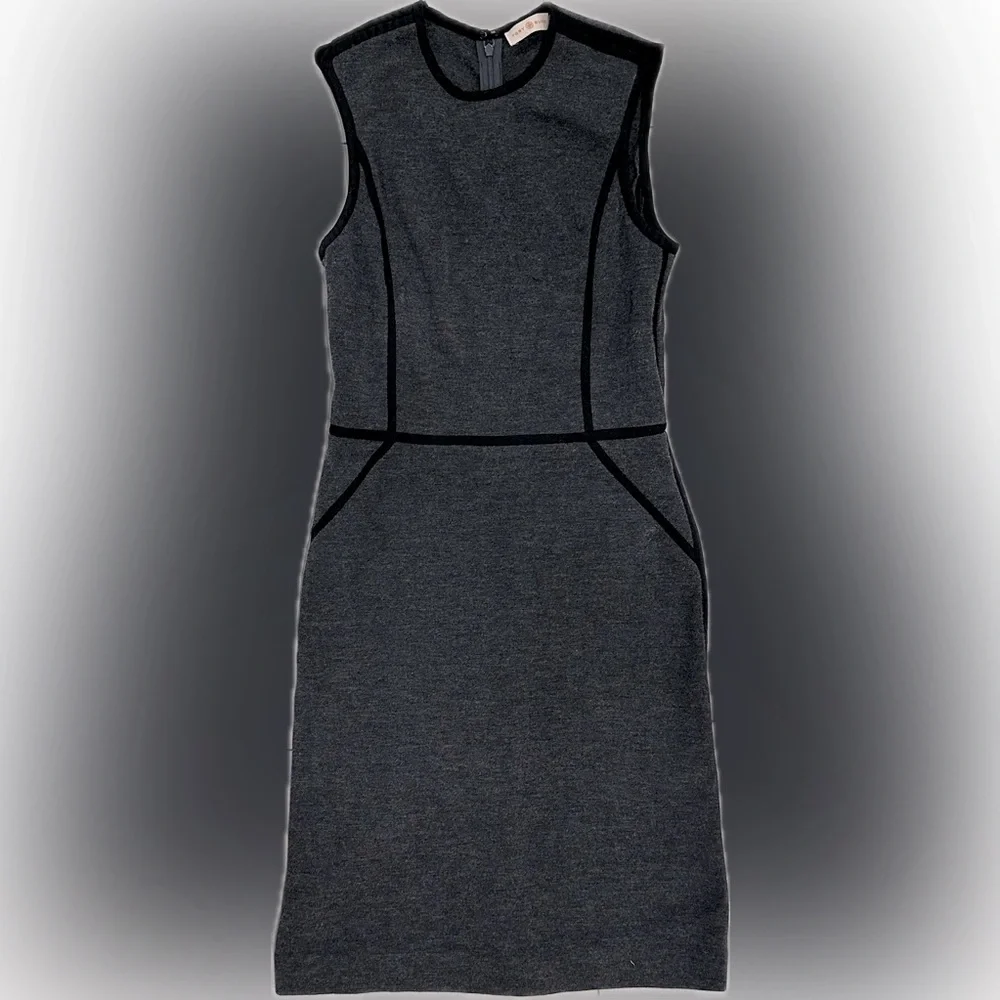Tory Burch Grey Wool Sheath Dress with Black Trim Size Small